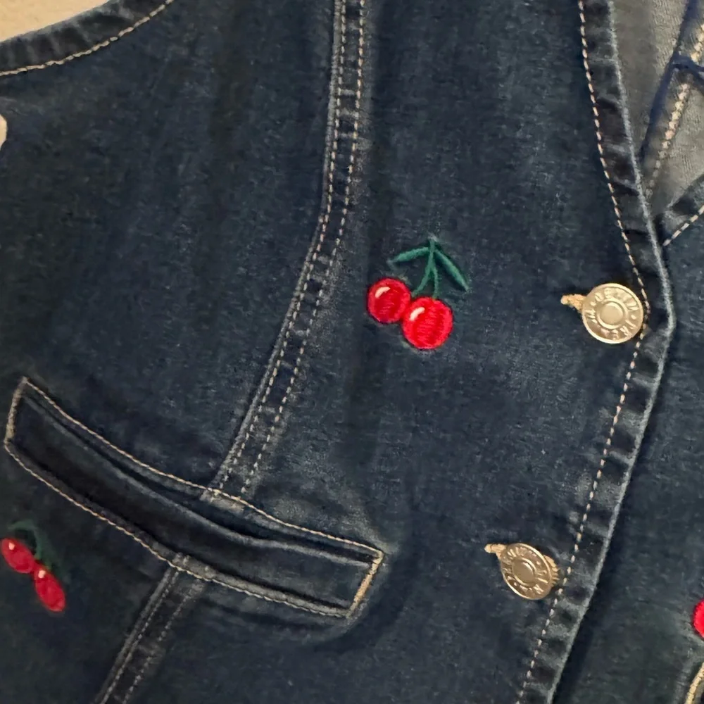 Love Tree Denim Vest with Cherry Accents - Picture 3 of 6